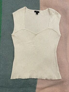 RW&CO. Cream Ribbed Sweetheart Neck Tank